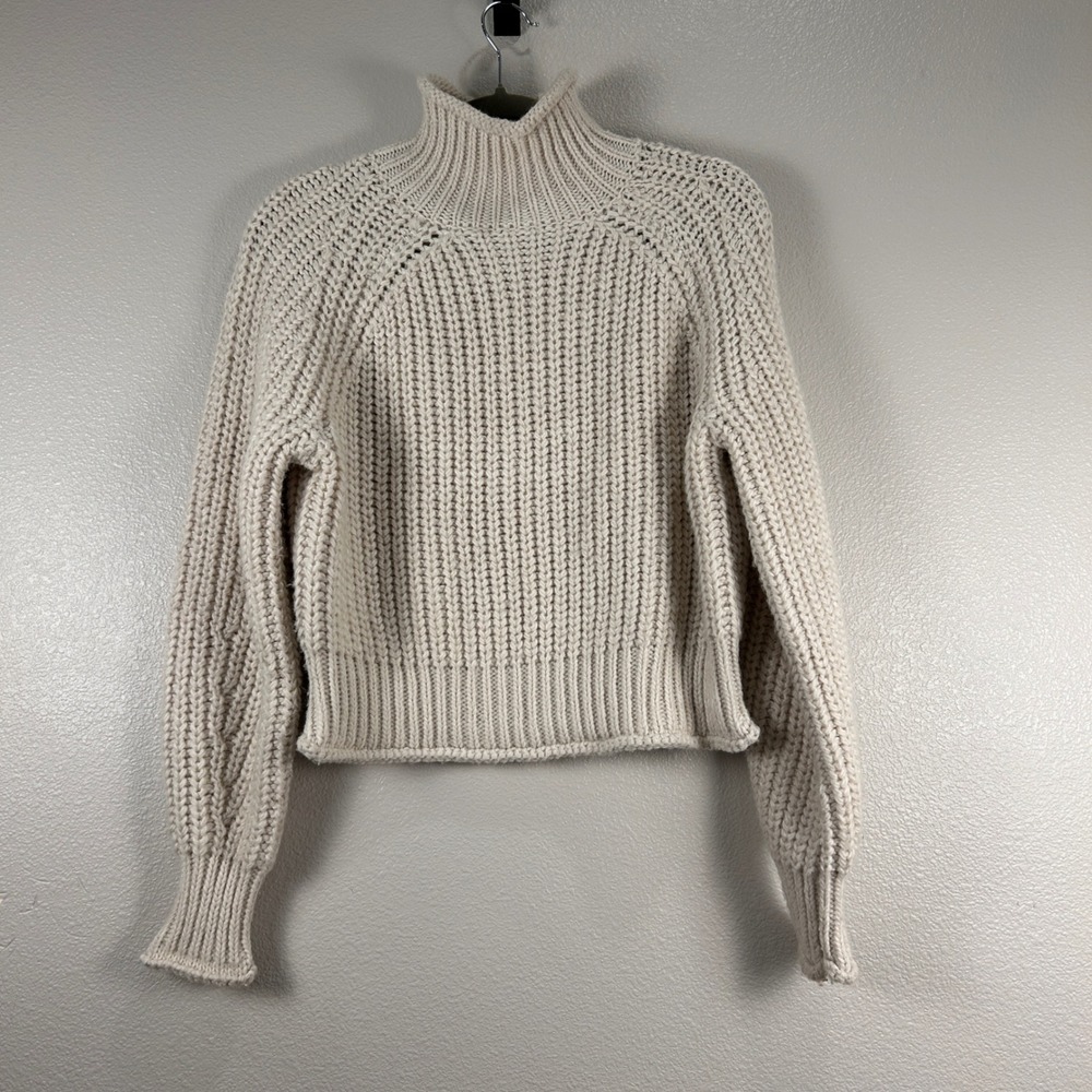 H&M Cream Chunky Knit Turtleneck Cropped Sweater Ribbed Women's Small